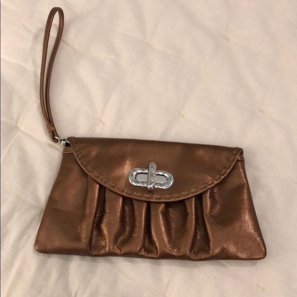 Brighton wristlet clutch in copper/gold